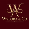 Wylora & Co. gold W bow diamond logo and wordmark with gold underline on burgundy, without slogan